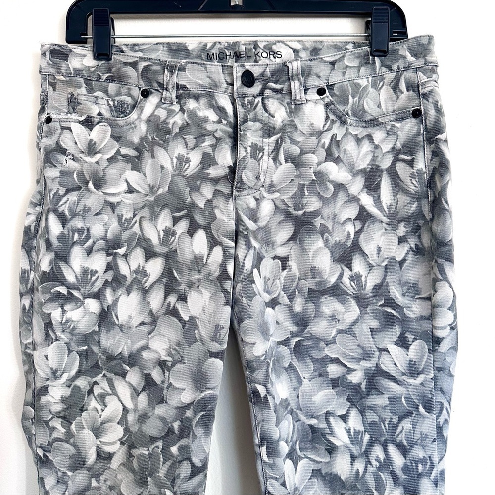 Michael Kors Gray Floral Patterned Denim Skinny Jeans Size 6 - Picture 2 of 7
